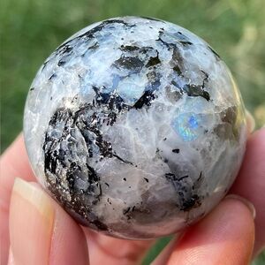 Rainbow Moonstone Crystal Sphere with Blue Flashes. NWOT